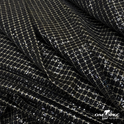 Ткань костюмная с пайетками, 100%полиэстр, 460+/-10 гр/м2, 150см #309 - цв. чёрный - купить в Чебоксарах. Цена 1 203.93 руб.