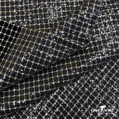 Ткань костюмная с пайетками, 100%полиэстр, 460+/-10 гр/м2, 150см #309 - цв. чёрный - купить в Чебоксарах. Цена 1 203.93 руб.