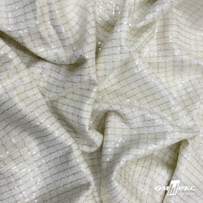 Ткань костюмная с пайетками, 100%полиэстр, 460+/-10 гр/м2, 150см #309 - цв. молочный - купить в Чебоксарах. Цена 1 203.93 руб.