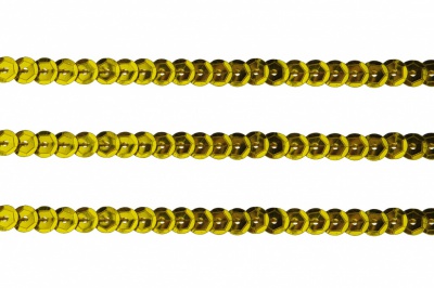 Пайетки "ОмТекс" на нитях, SILVER-BASE, 6 мм С / упак.73+/-1м, цв. А-1 - т.золото - купить в Чебоксарах. Цена: 468.37 руб.
