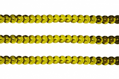 Пайетки "ОмТекс" на нитях, SILVER-BASE, 6 мм С / упак.73+/-1м, цв. 7 - св.золото - купить в Чебоксарах. Цена: 468.37 руб.