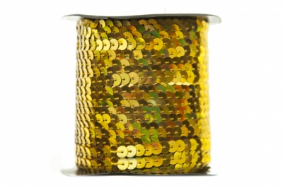 Пайетки "ОмТекс" на нитях, SILVER SHINING, 6 мм F / упак.91+/-1м, цв. 48 - золото - купить в Чебоксарах. Цена: 356.19 руб.